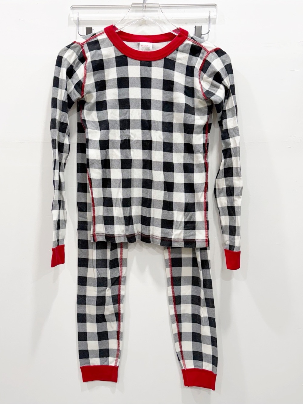 Hanna Andersson Holiday Black White Plaid Long John Pajama Set Size 14 Christmas